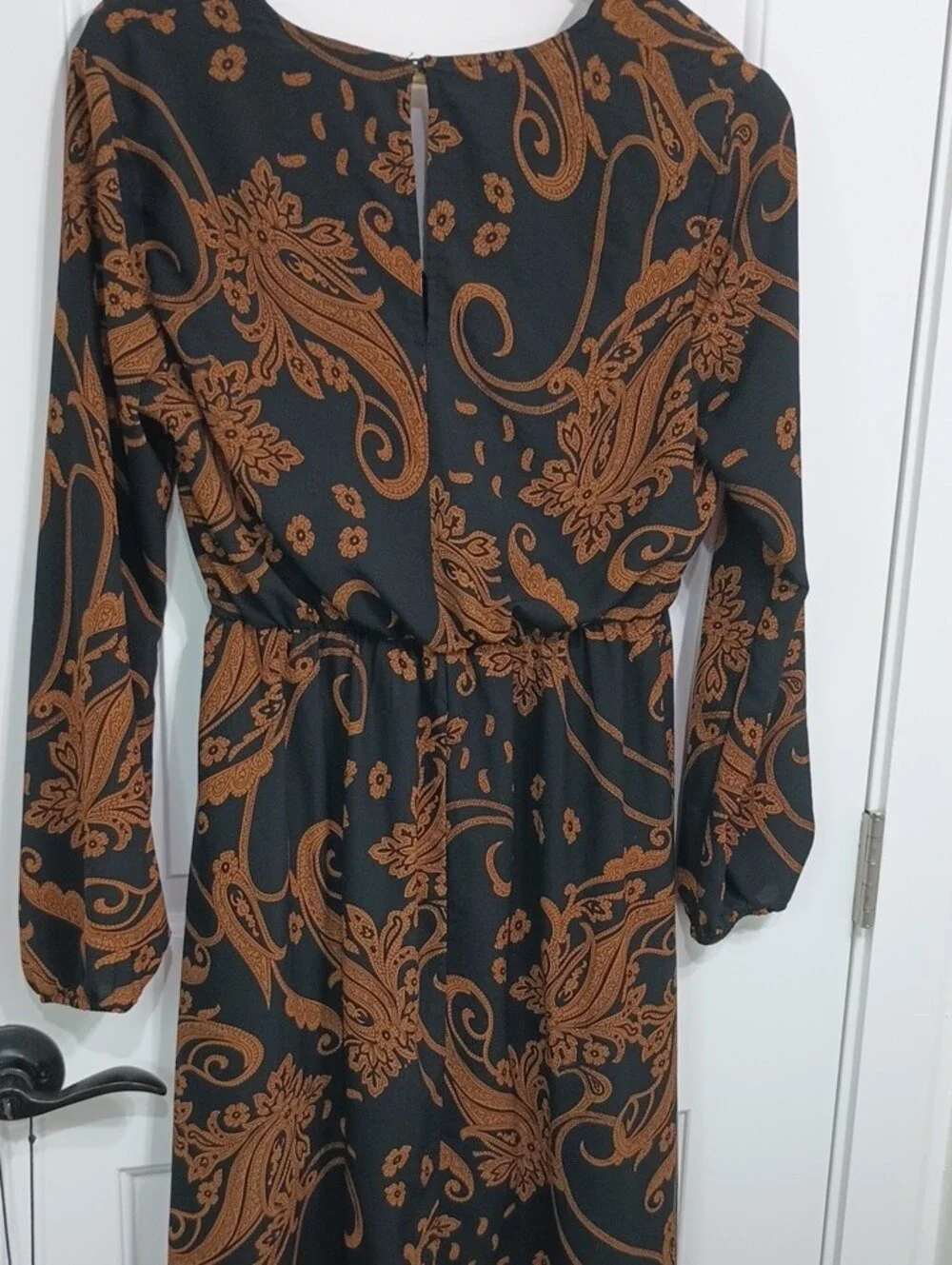Musing Black And Brown Paisley Print Faux Wrap Maxi Dress